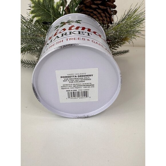 Artificial Christmas Arrangement In White Christmas Market Tin For Holiday Decor - Picture 7 of 9